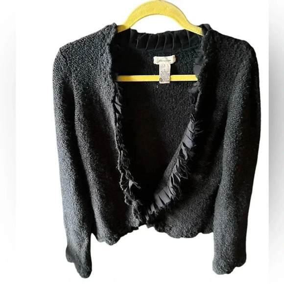 Sleeping on Snow vintage size large black wool blend Boucle cardigan sweater EUC - Picture 1 of 11